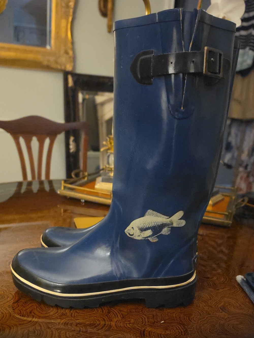kate spade Navy Blue Fish Accent Rain Boots ~ Rare ♡